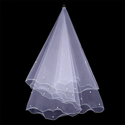 Beaded Mesh Bridal Veil 1 Tier Wedding Headwear