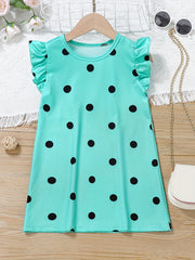 Girls Cat Pattern Flying Sleeve Round Neck Casual Vacation Dress