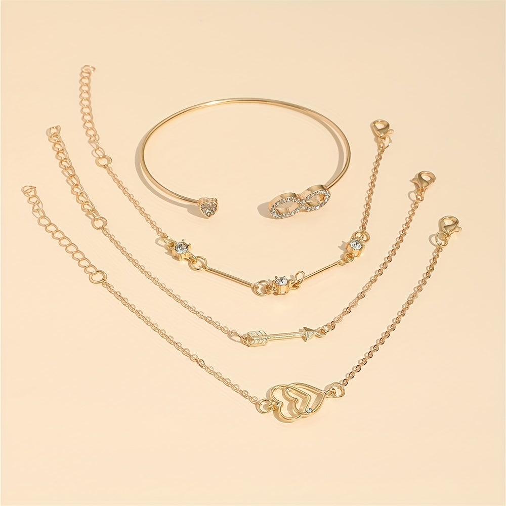 4 Pcs Boho Style Bangle Bracelets Set, Dainty Hand Jewelry Decor