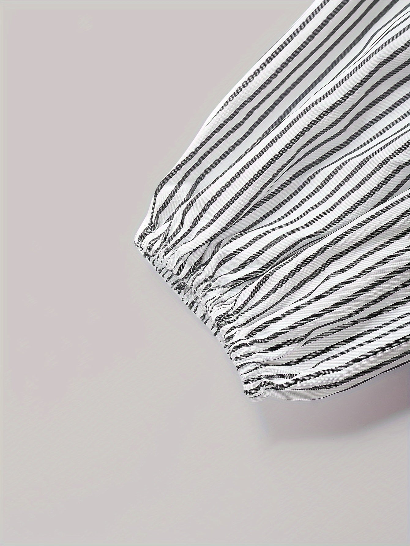  Stripe Print Lantern Sleeve Notched Neck Smock Maxi Dress