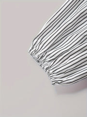  Stripe Print Lantern Sleeve Notched Neck Smock Maxi Dress