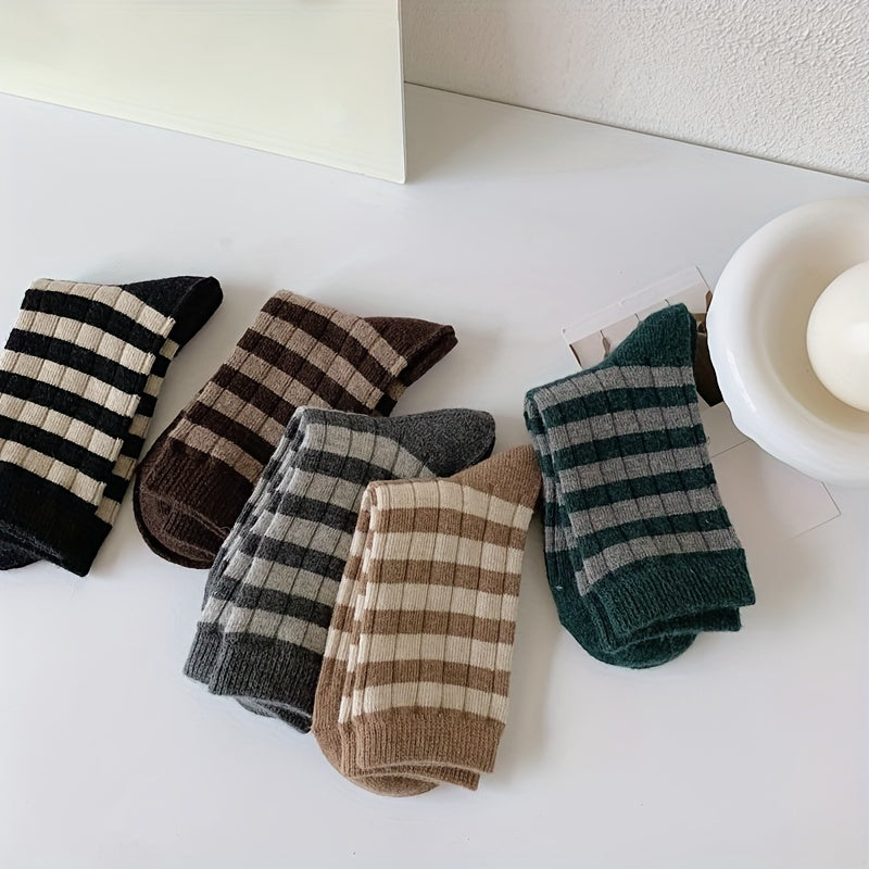 5 Pairs Striped Crew Socks Mid Tube Socks Women's Stockings & Hosiery