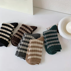 5 Pairs Striped Crew Socks Comfy & Breathable Women's Stockings
