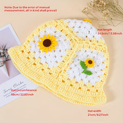 Sunflower Decor Block Beanie Crochet Bucket Hat Hollow Breathable Cloche