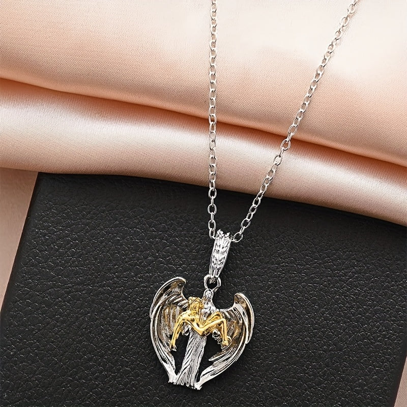 Vintage Angel Pendant Necklace Men's Redemption Religious Necklace