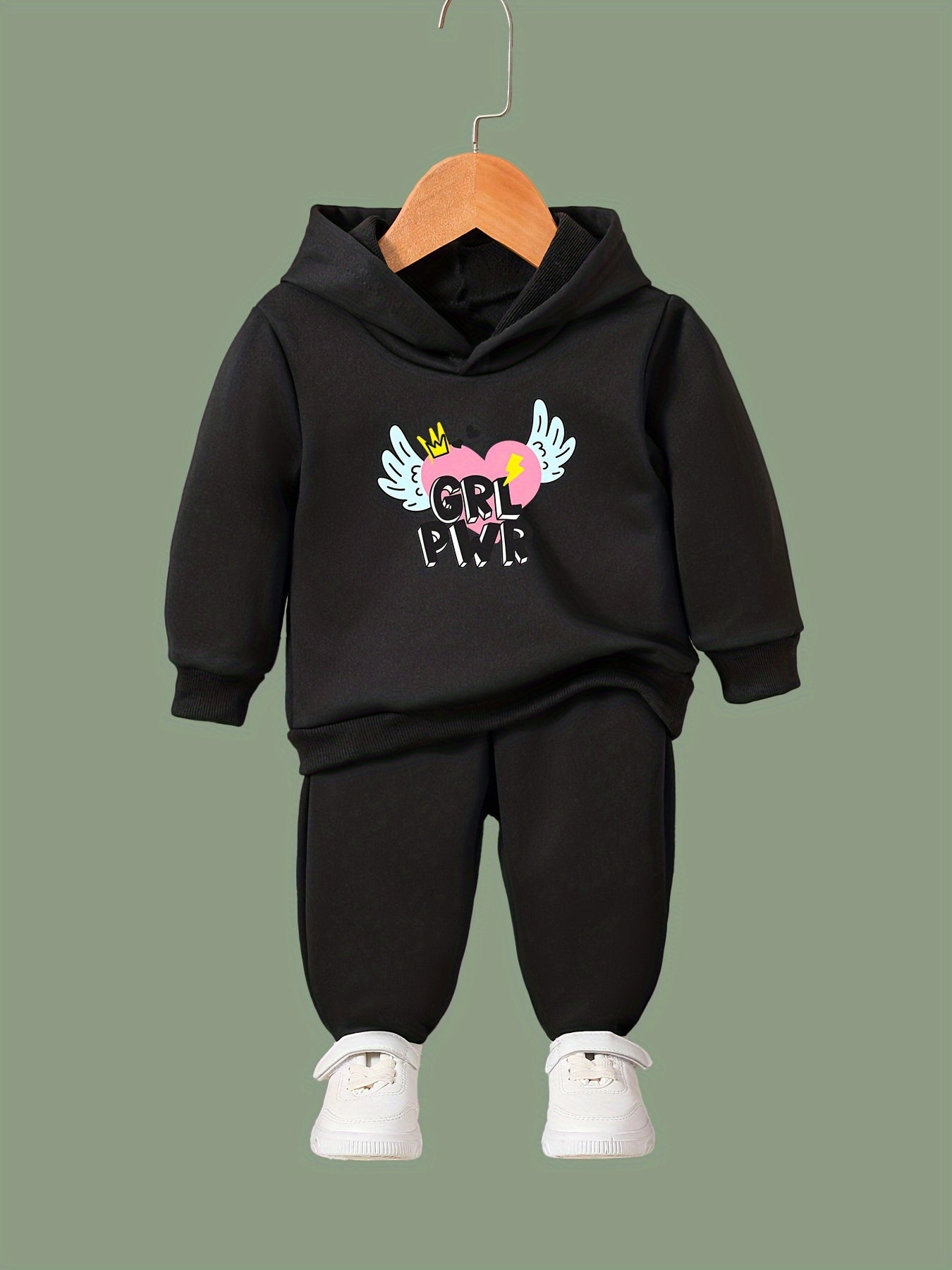 Hearts Wings Pattern Hooded Sweatshirt Girls Hoodies & Sweatpants