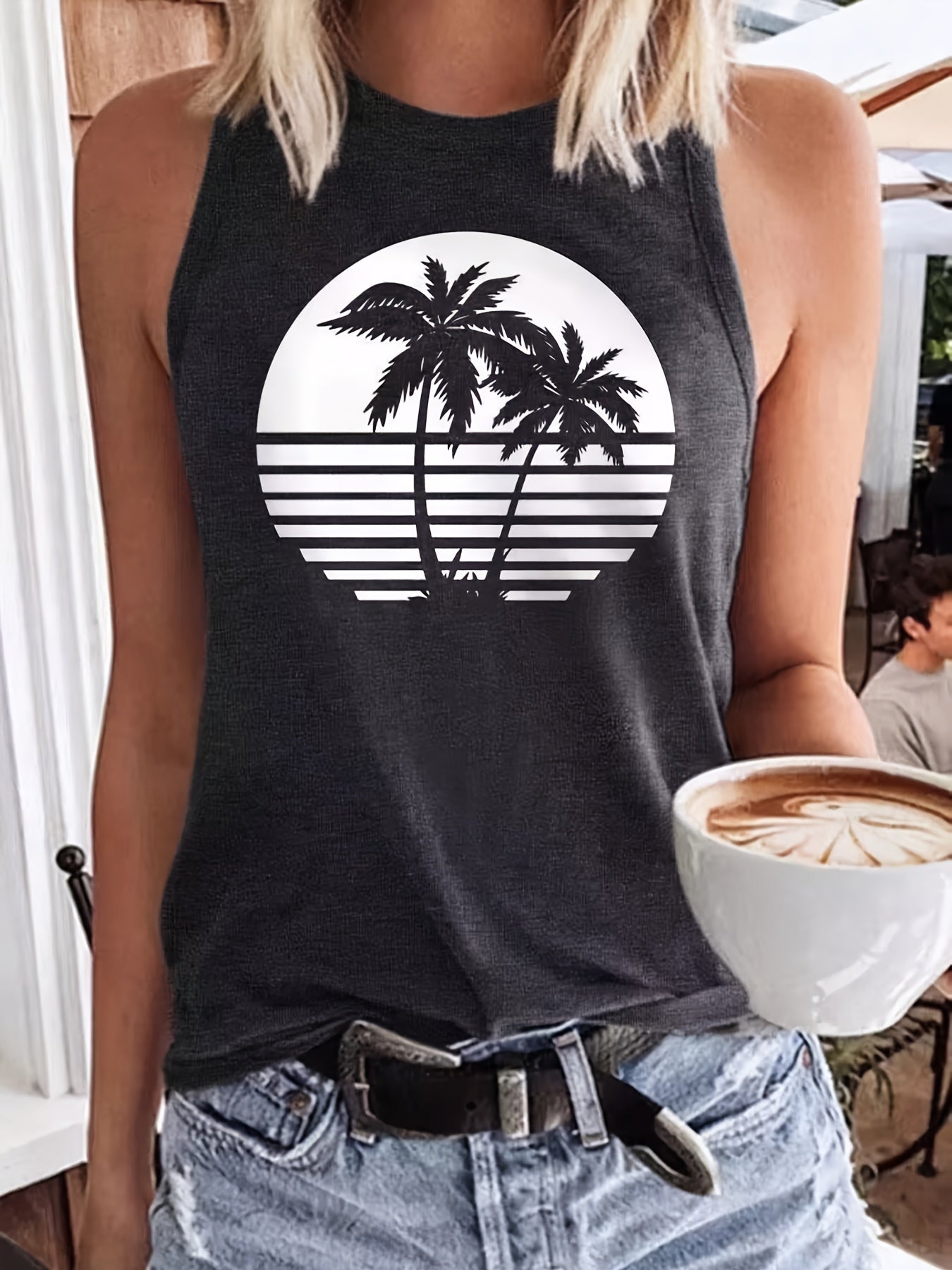 Graphic Print Sleeveless Tank Top Women's Clothing