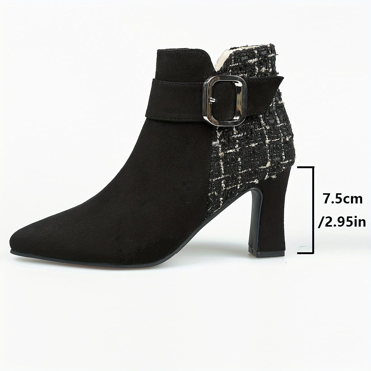 Women's Tweed High Heel Ankle Boots with Buckle Strap