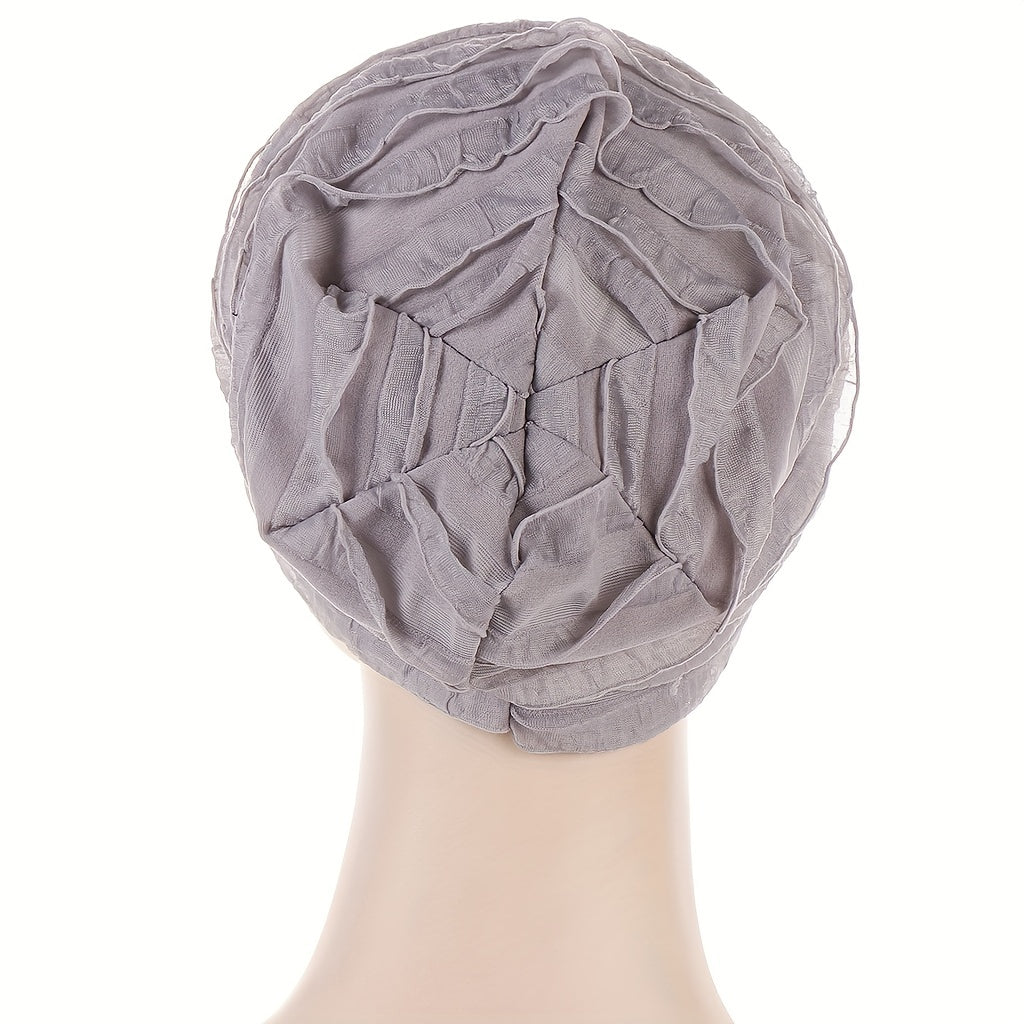 Ruffles Pleated Turban Cap Elastic Head Wrap Lightweight Hijab Beanie