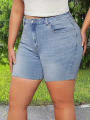  Button Fly Washed Denim Shorts