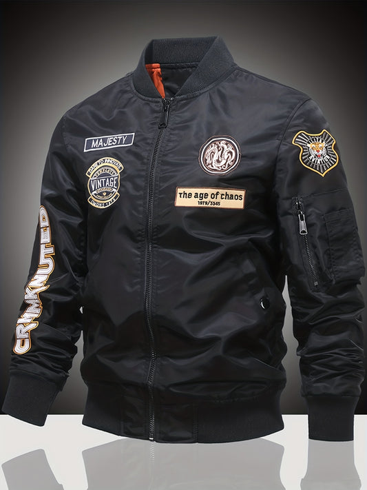 Embroidered Men's Slim Fit Sports Jacket Windproof Motorcycle Jacket