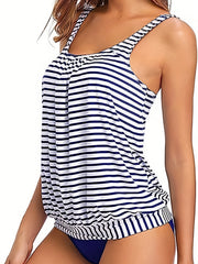  Casual Tankini Set - Women's Plus Striped Print 2 Piece Swimsuit