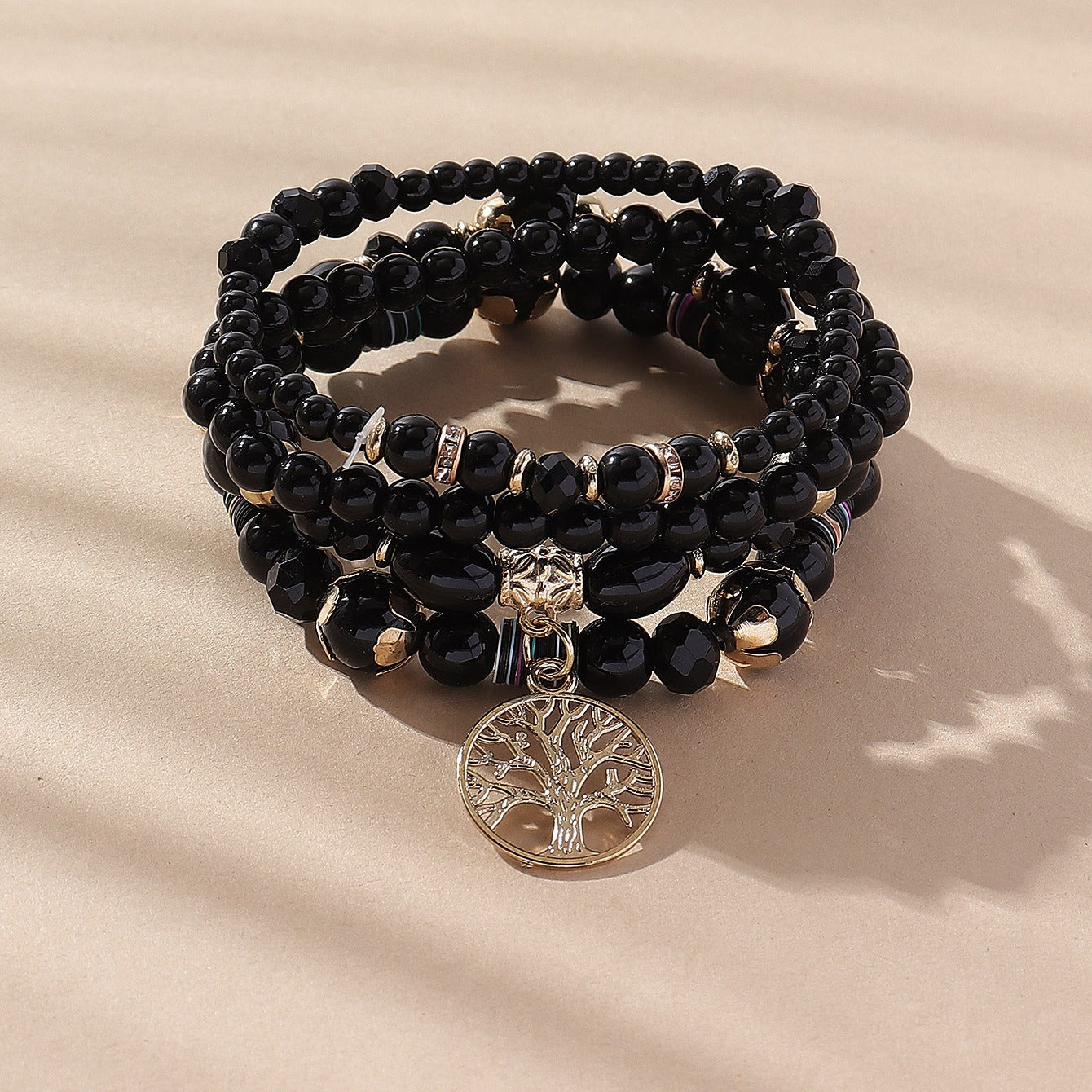 Tree Of Life Beads Bracelet Set 4 Pcs Stretch Pendant Bangle Wrap Hand Jewelry