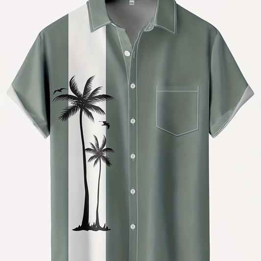 Men's Hawaiian Bowling Shirt, Graphic Print Button Down Tee, Short Sleeve