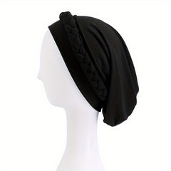 Boho Braided Turban Cap Solid Hijab Head Wrap Elastic Bonnet