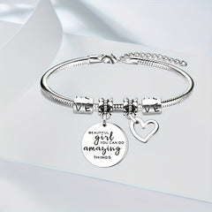 Love Heart Pendant Bangle Bracelet Stainless Steel Jewelry