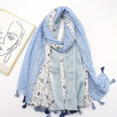 Floral Printed Tassel Scarf Stitching Pattern Shawl Women