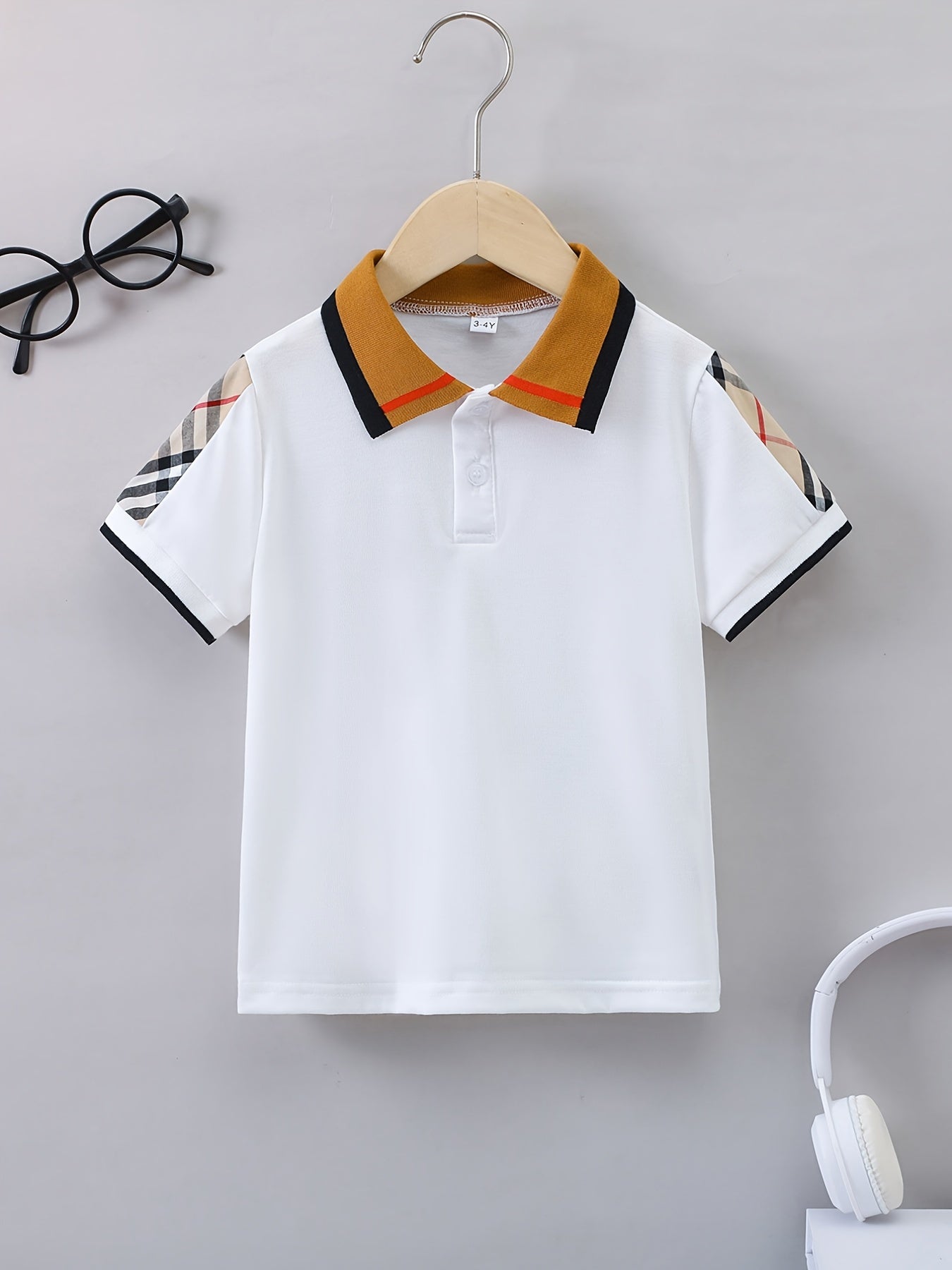 Boys Geometric Polo Shirts Short Sleeve Stretch Tops For Summer