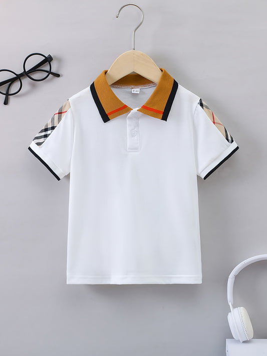 Boys Geometric Polo Shirts Short Sleeve Stretch Tops For Summer