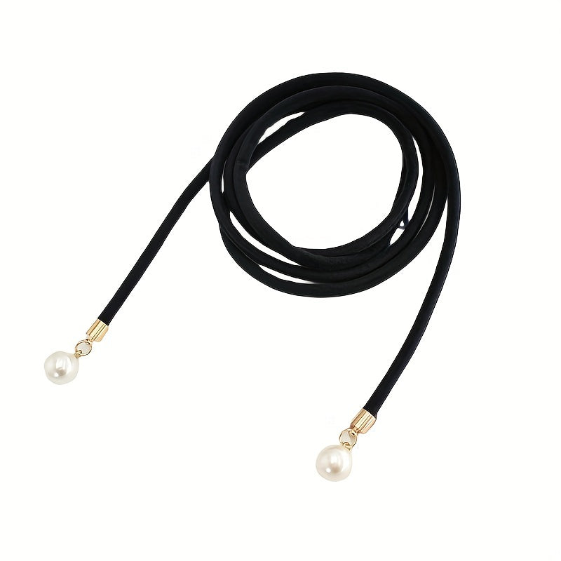 Faux Pearl Pendant Sash Belt Velvet Cloth Knotted Thin Belt