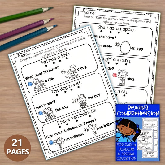 Early Reader Comprehension Worksheets for Kids & Special Education