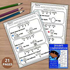 Early Reader Comprehension Worksheets for Kids & Special Education