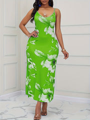  Floral Print V Neck Cami Summer Dress
