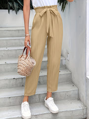 Paper Bag Waist Pants with Belt Straight Leg