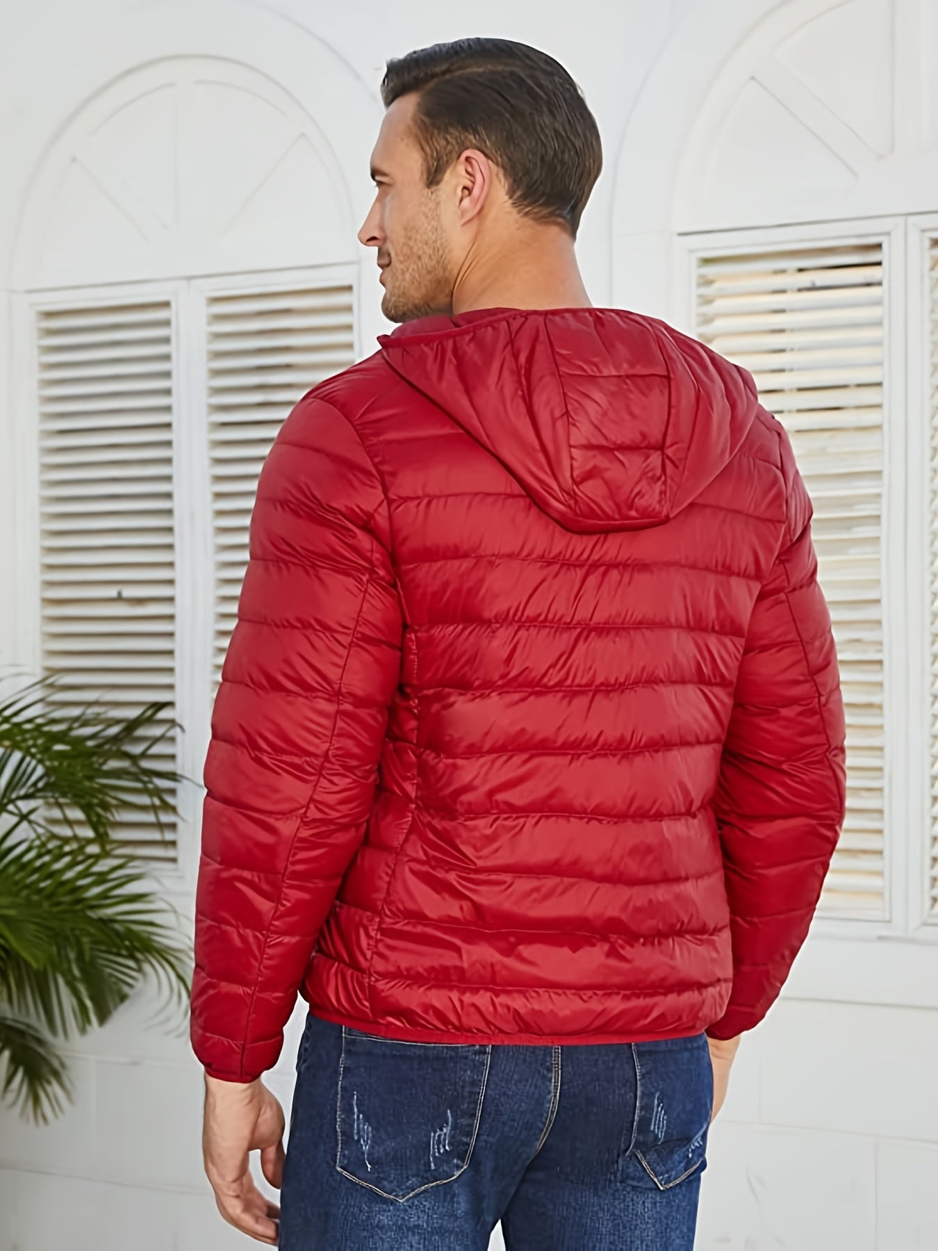 Men's Casual Lightweight Red Down Jacket with Hood