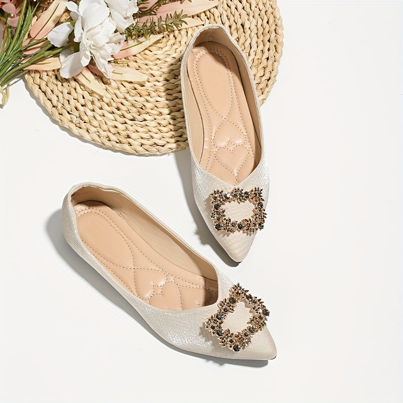 Women's Rhinestone Satin Flats Wedding Ballet Shoes