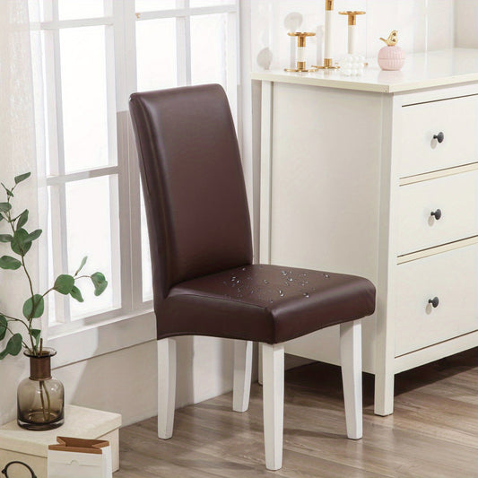 Waterproof PU Leather Chair Slipcover Stretch Dining Chair Cover
