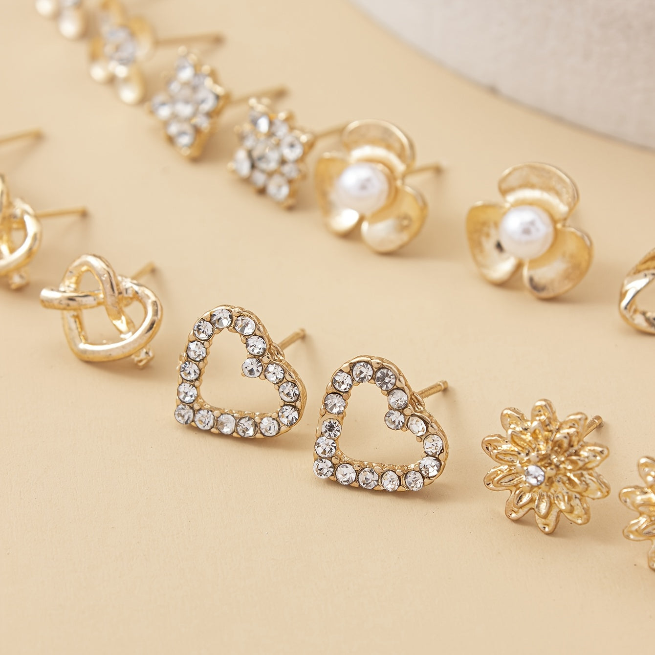Heart Rhinestone Stud Earrings Set - 30 Pairs