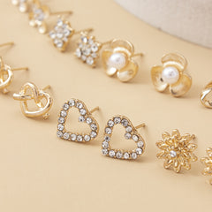 Heart Rhinestone Stud Earrings Set - 30 Pairs