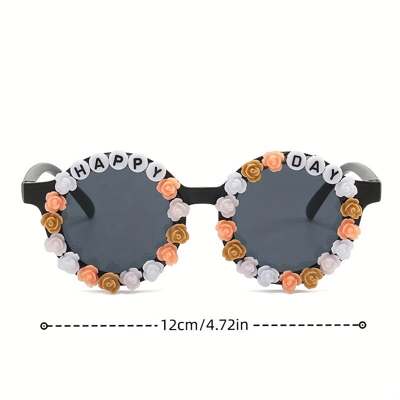 Girls Sweet Flowers Round Frame Sunglasses UV Protection