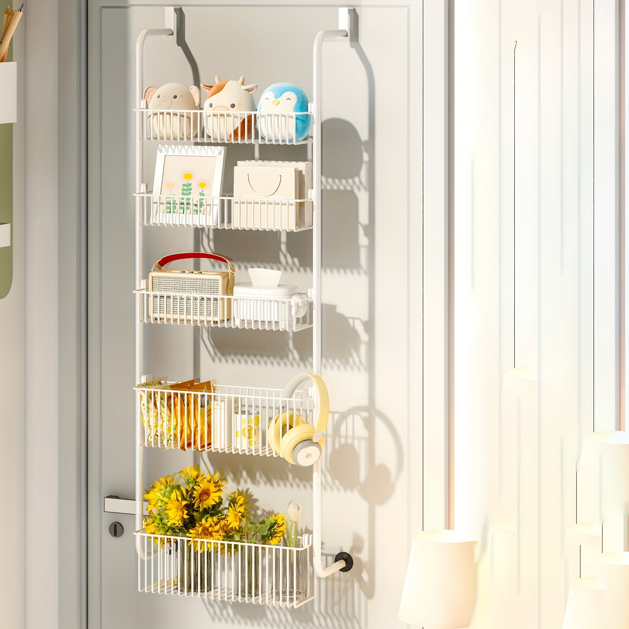 Adjustable 5 Layer Storage Rack for Door Back Bedroom Door Mounted Storage Rack