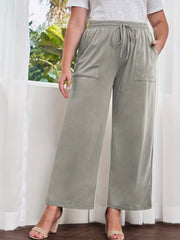 Solid Elastic Drawstring High Rise Wide Leg Crop Pants