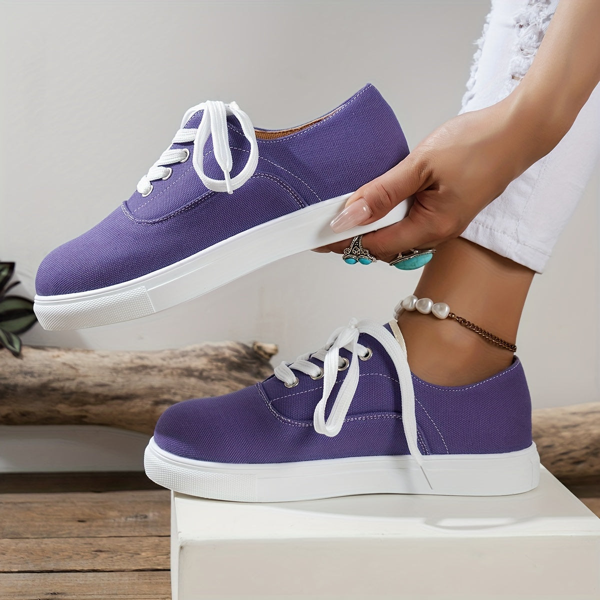 Women's Canvas Lace Up Low Top Sneakers Casual Shoes