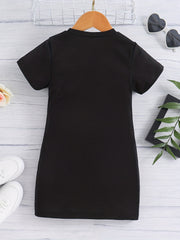 Girl's Crew Neck Short Sleeve Side Slit Casual Dress
