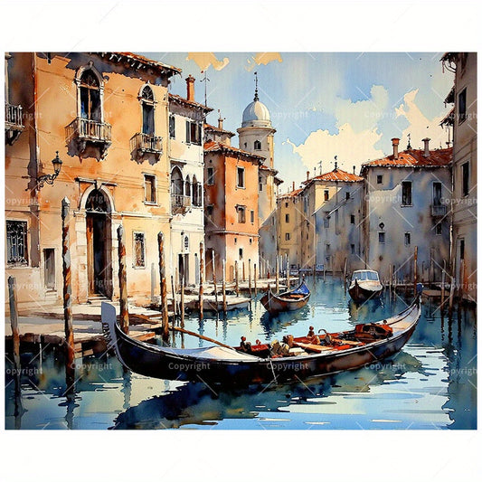 City Cruise Art Paint by Numbers Kit - DIY Venetian Canal Painting on Canvas
