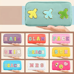 Preppy Patch Makeup Bag with Embroidered Letter