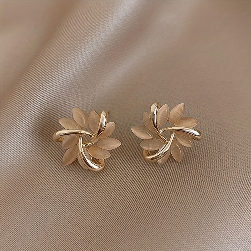 Rotating Flower Cat Eye Stone Sun Stud Earrings