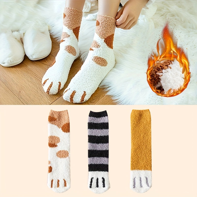 3 Pairs Cat Claw Fuzzy Socks Mid Tube Stockings