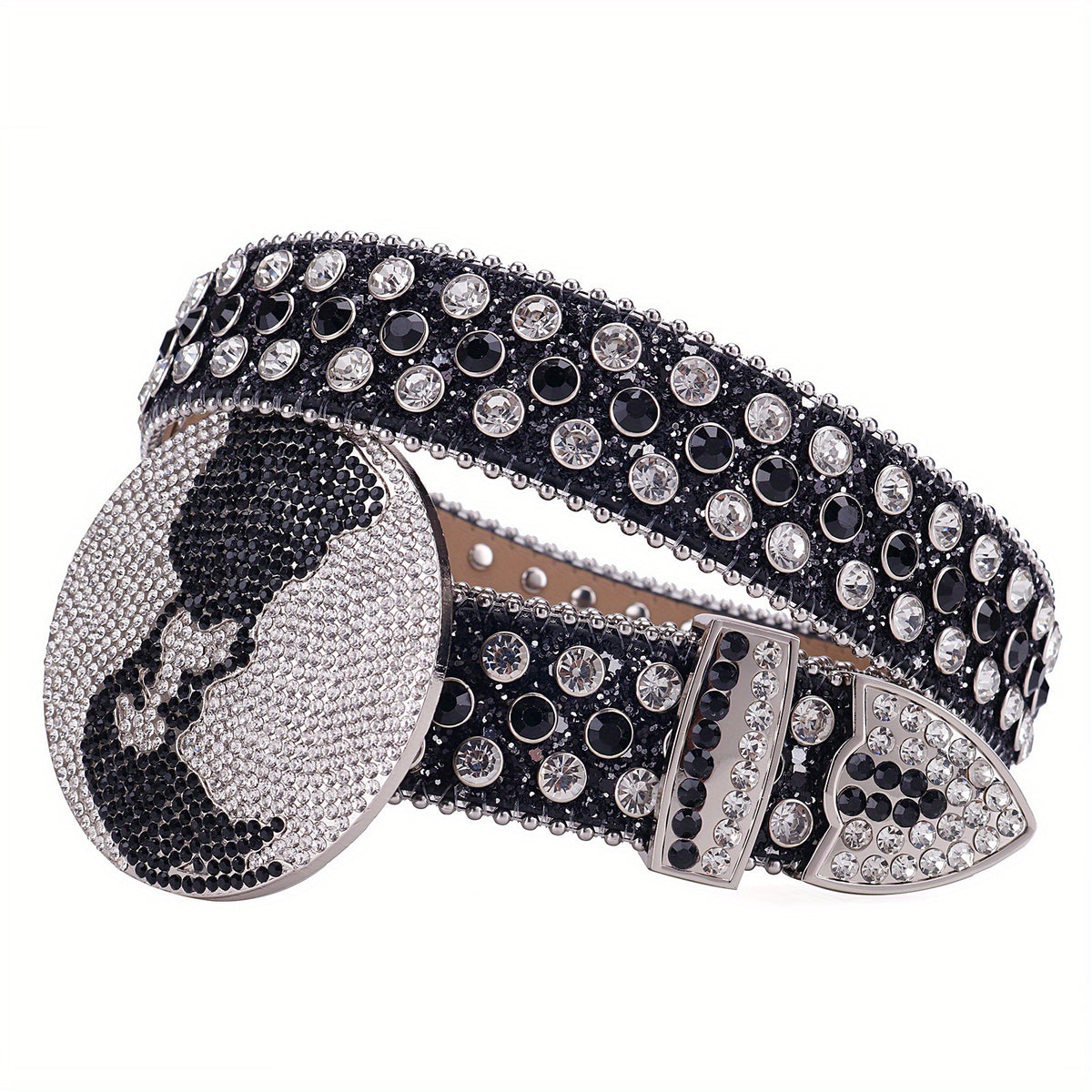 Y2K Punk Rivet Sparkly Belt Round Buckle Cowgirl Belt