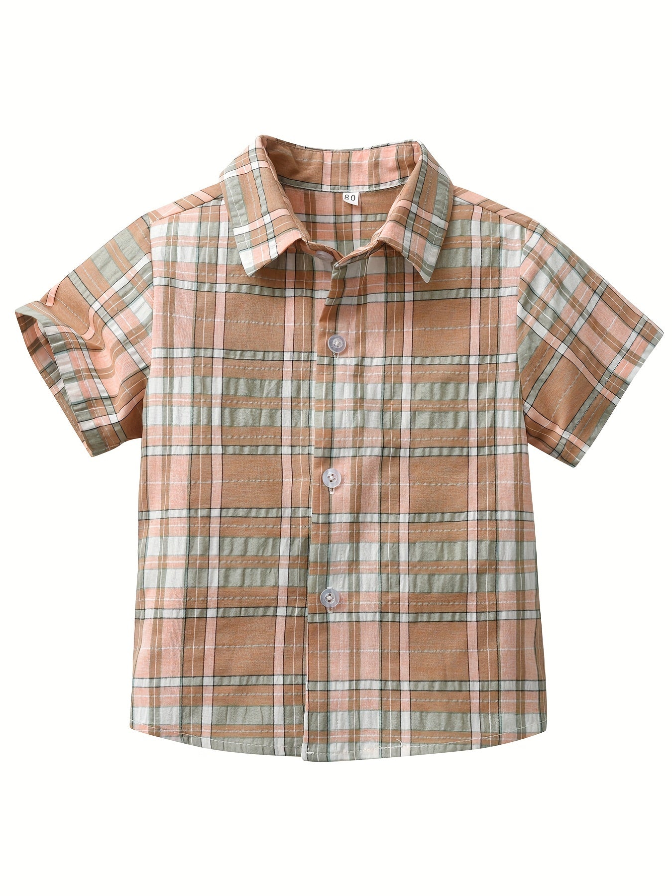 Boys Plaid Short Sleeves Shirt Preppy Style For Summer Kids Clothes