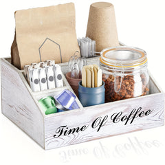 Rustic Wooden Coffee Bar Organizer for Countertop - Desk & Room Decor
