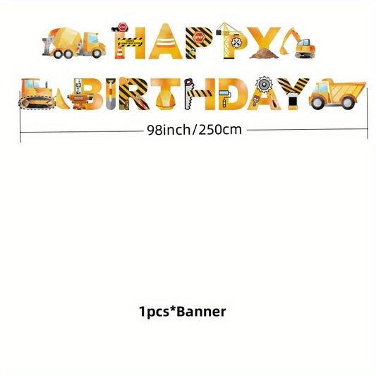 Excavator Birthday Party Supplies Kit - Birthday Banner, Truck Latex Balloons