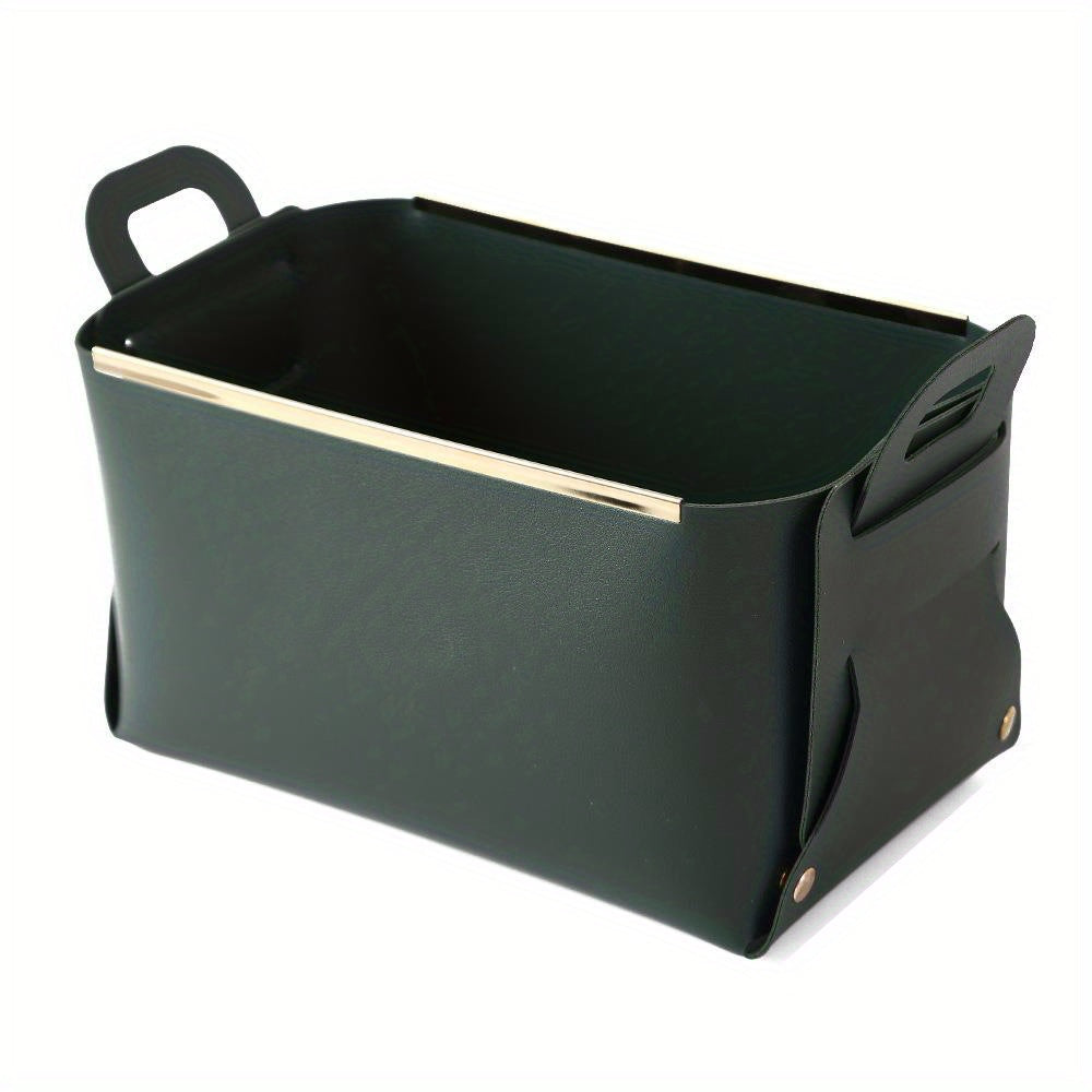 Desktop PU Leather Storage Basket Foldable Storage Box With Handle