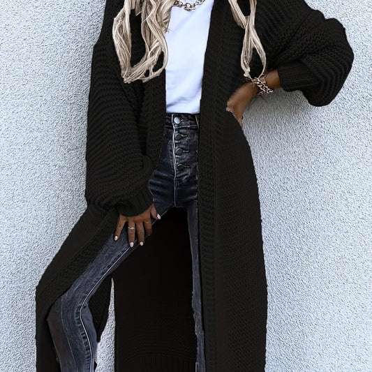 Solid Open Front Side Split Cardigan Casual Long Sleeve Cardigan