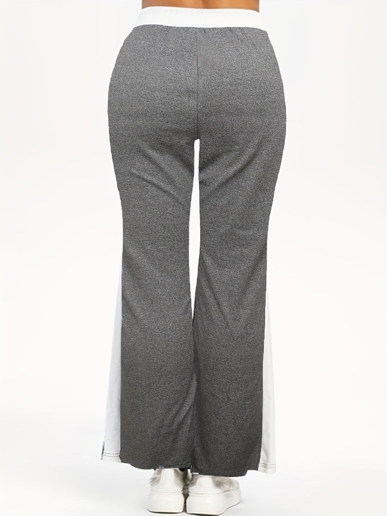 Women's Plus Colorblock High Rise Elastic Drawstring Flared Leg Trousers