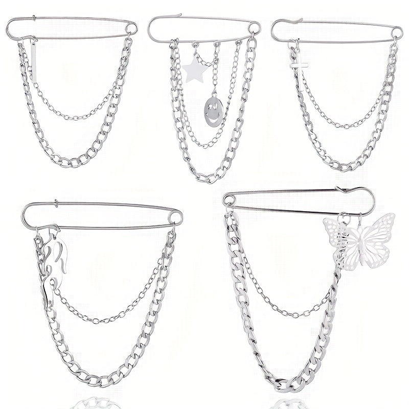Double Layer Chain Butterfly Brooch Men Pin Suits Shoes Hats Accessories